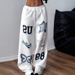 Women's Printed Drawstring Straight Sports Casual Pants