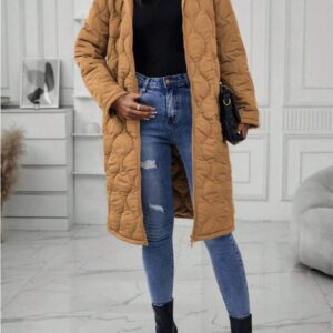 Ladies' Solid-Colored Zipper Fly Hooded Padded Coat