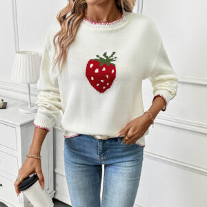 Strawberry Jacquard Sweater Pullover