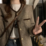 Plus Size Slimming Single-breasted Color Contrast Short Coat