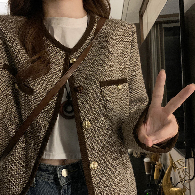 Plus Size Slimming Single-breasted Color Contrast Short Coat