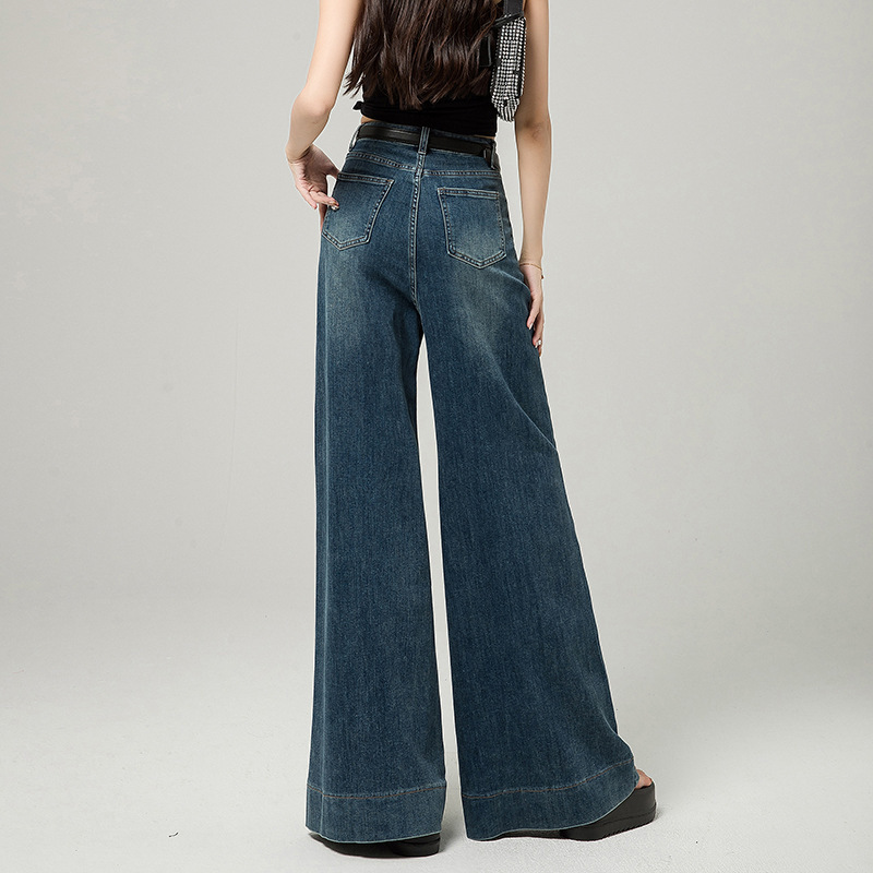 Dark Blue Narrow Version Korean Simple High Waist Loose Small Mop Wide Leg Pants - Image 5