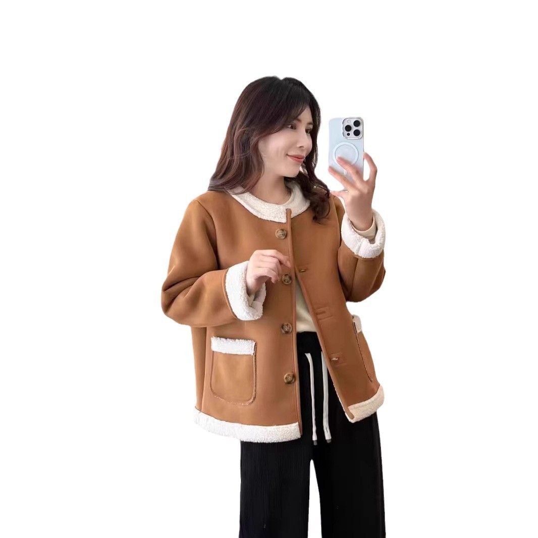 Lamb Wool Chanel Coat Women's Fleece Short Suede - Image 3