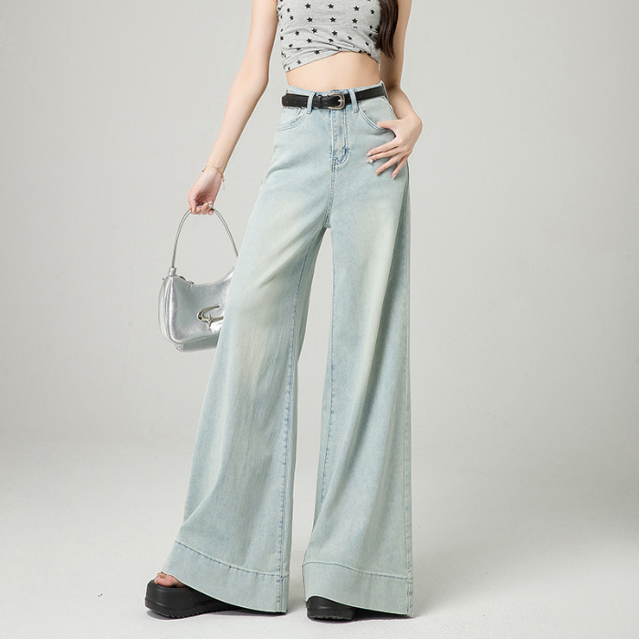 Dark Blue Narrow Version Korean Simple High Waist Loose Small Mop Wide Leg Pants - Image 4