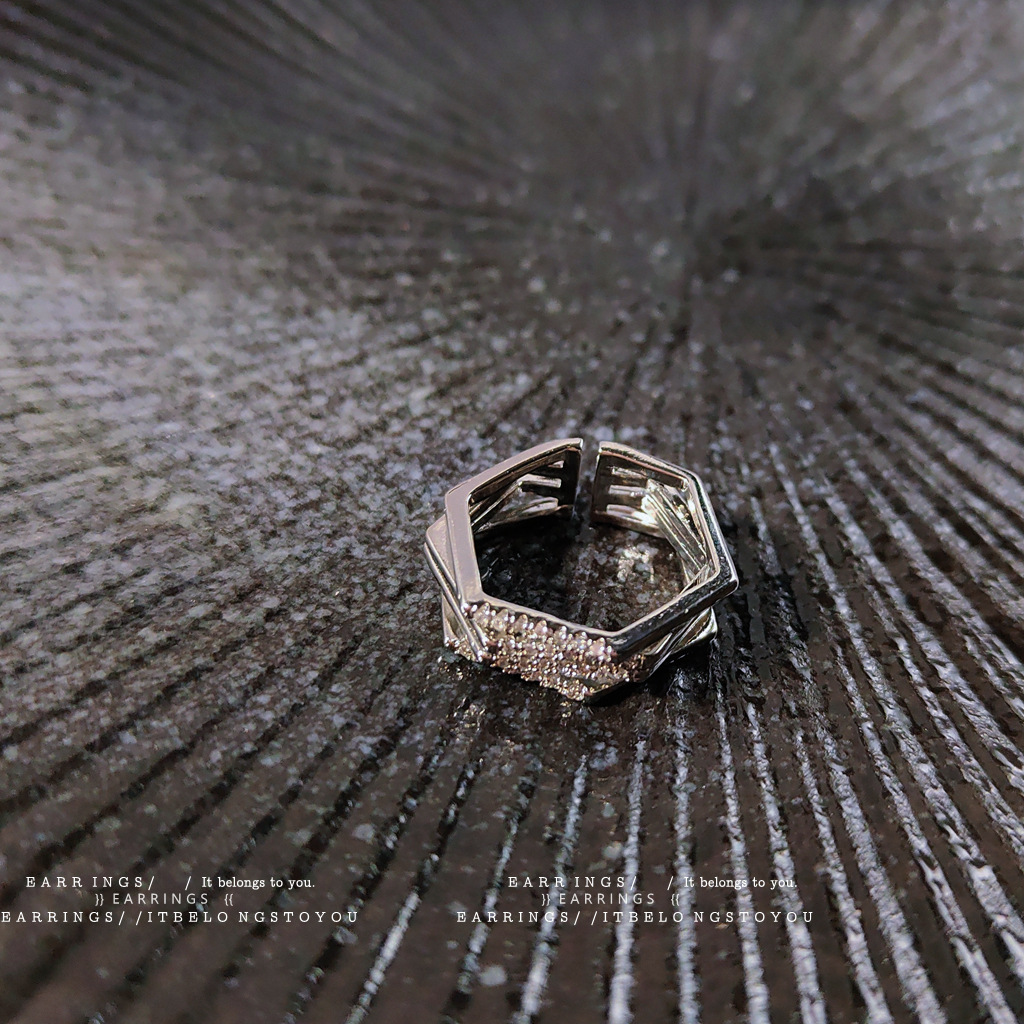 Geometric Stereo Copper Micro-inlaid Zircon Ring - Image 6