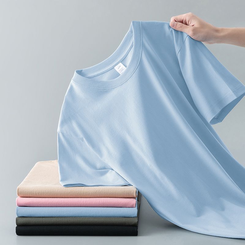 Summer Solid Color Coat Round Neck Bottoming Shirt Half-sleeve Pure Cotton T-shirt Men And Women Short Sleeve - Image 5