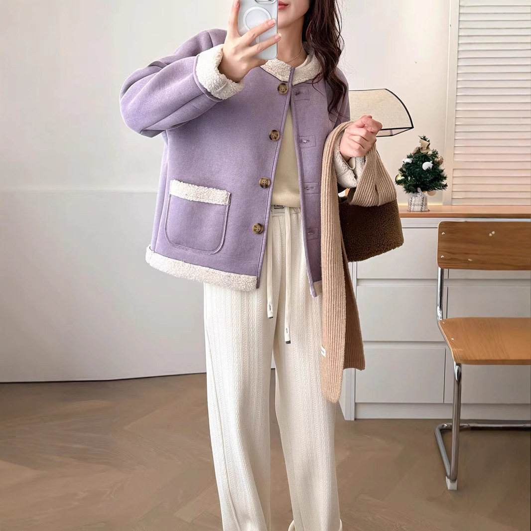 Lamb Wool Chanel Coat Women's Fleece Short Suede - Image 2