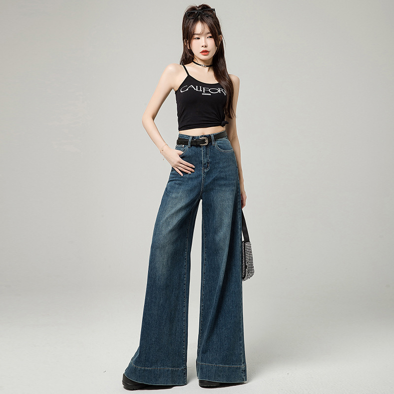 Dark Blue Narrow Version Korean Simple High Waist Loose Small Mop Wide Leg Pants - Image 6