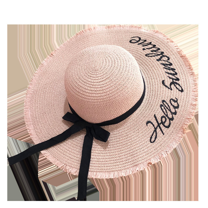 Women Lace Up Large Brim Straw Hat Beach Caps - Image 3