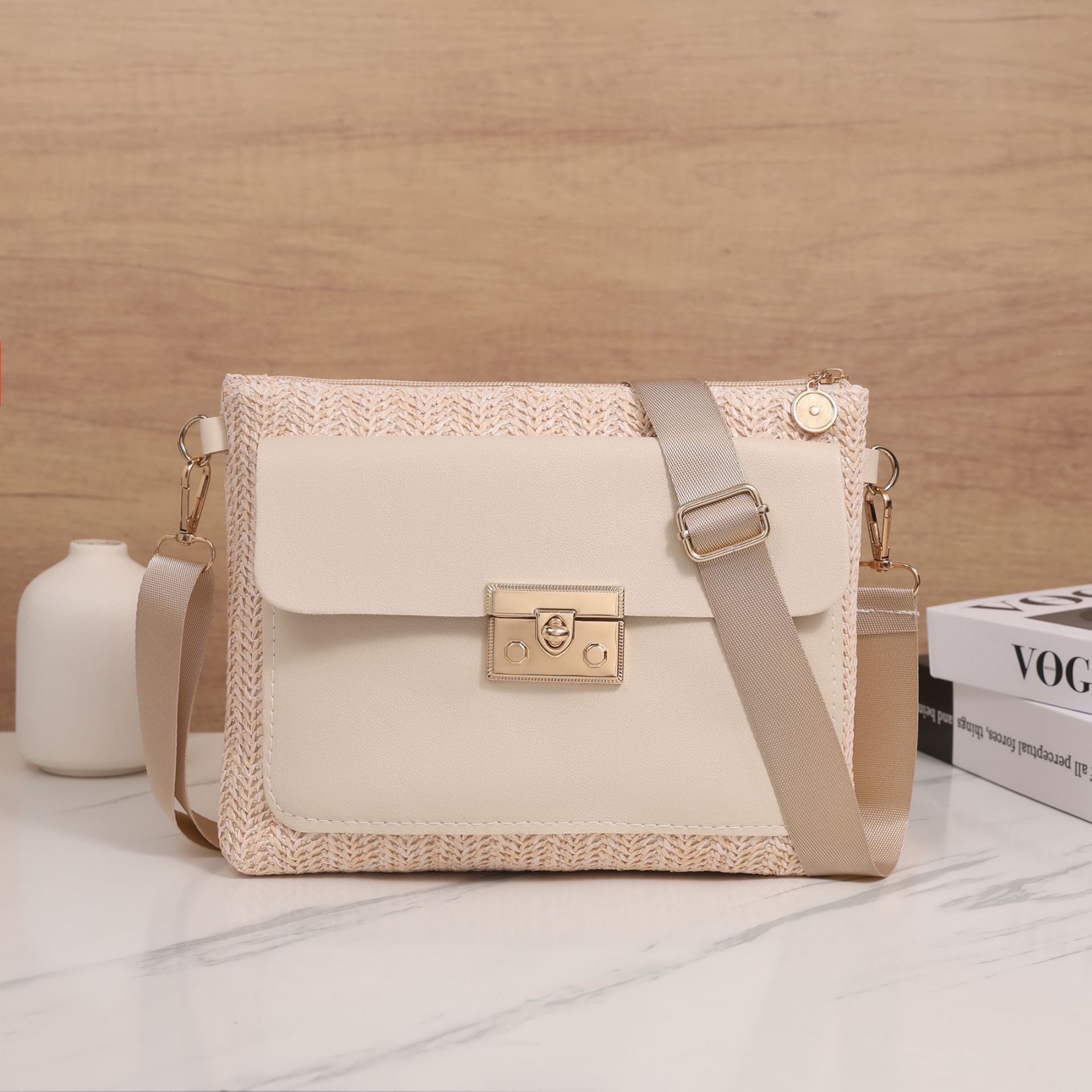 Straw Shoulder Bag Solid Color Crossbody - Image 2