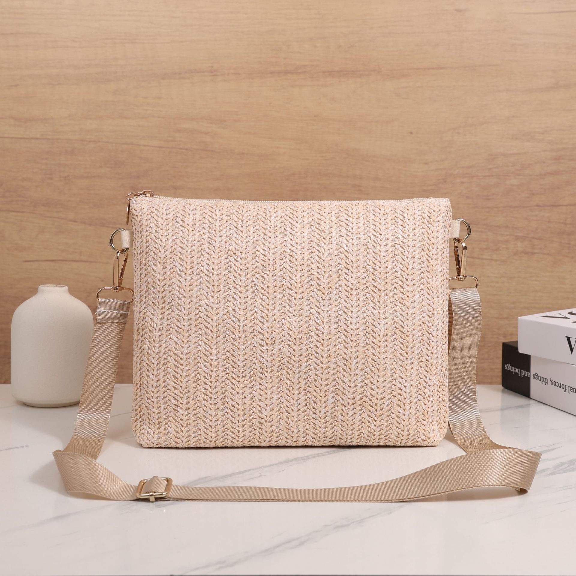 Straw Shoulder Bag Solid Color Crossbody - Image 6