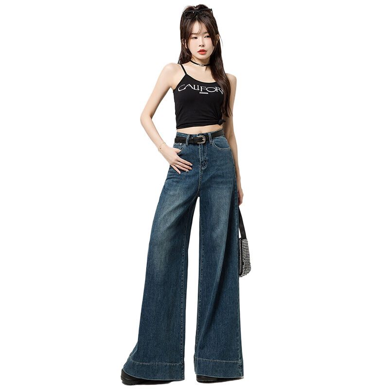 Dark Blue Narrow Version Korean Simple High Waist Loose Small Mop Wide Leg Pants - Image 7