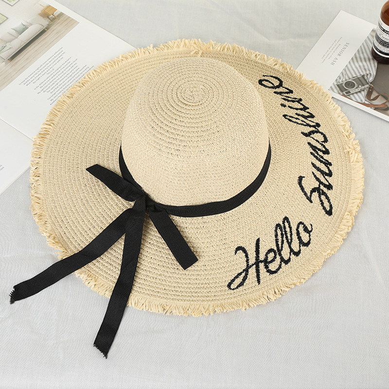 Women Lace Up Large Brim Straw Hat Beach Caps - Image 2