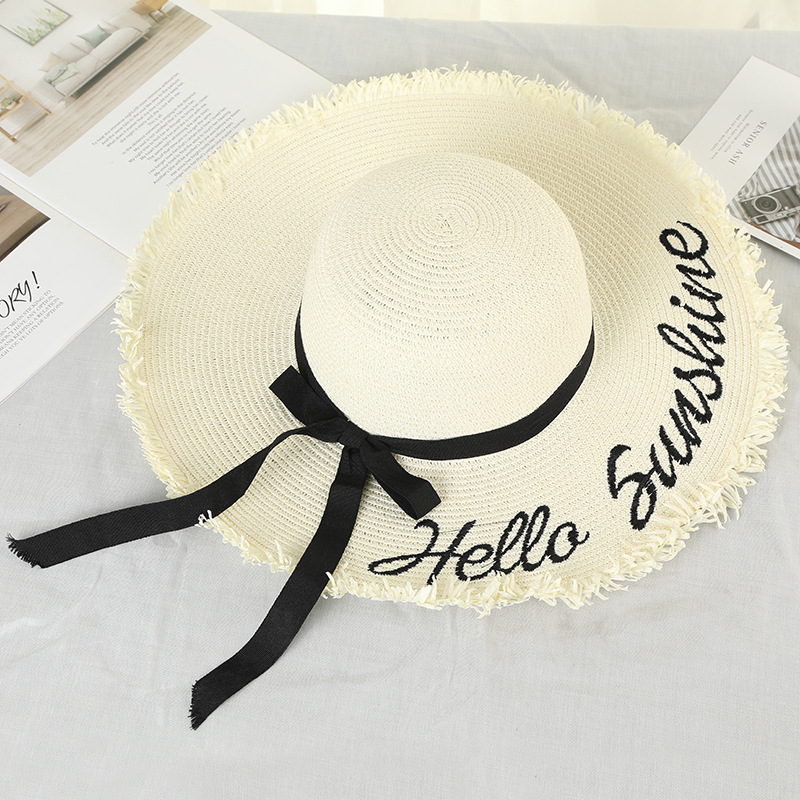 Women Lace Up Large Brim Straw Hat Beach Caps - Image 5