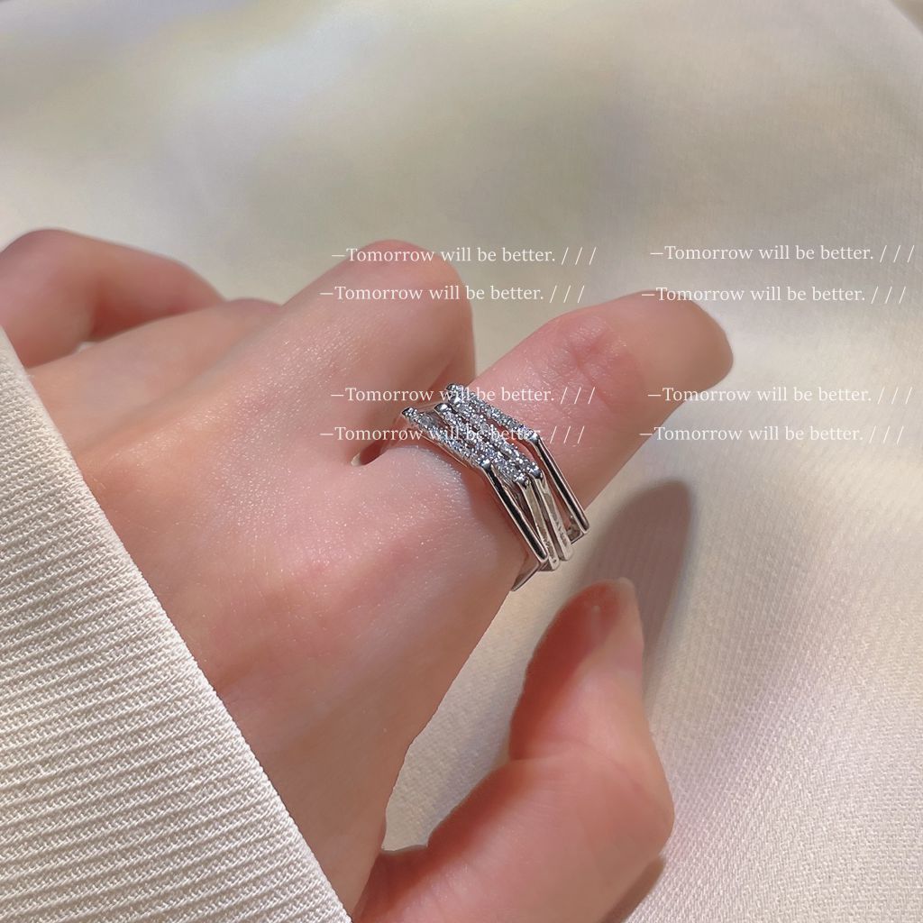 Geometric Stereo Copper Micro-inlaid Zircon Ring - Image 3